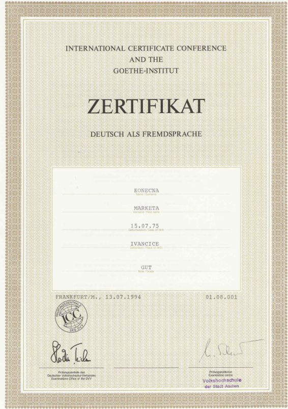 Zertifikat - Deutsch als Fremdsprache